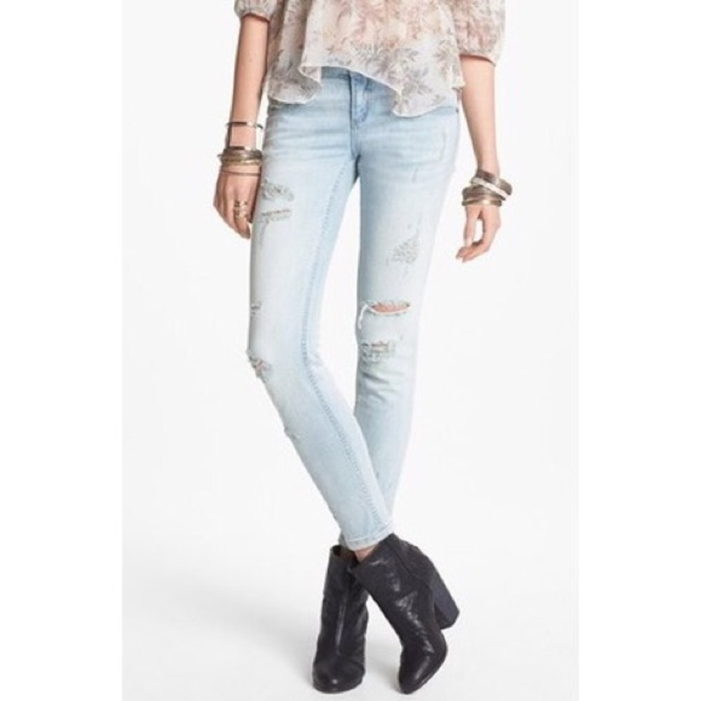 Free People Light Wash Ripped Low Rise Jeans